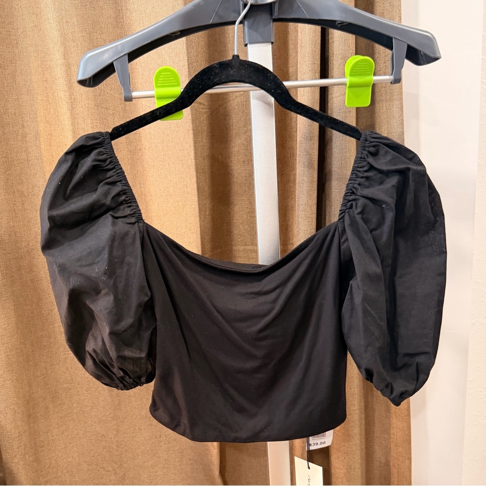 Black Puff Sleeve Square Neck Crop Top Size Small NWT